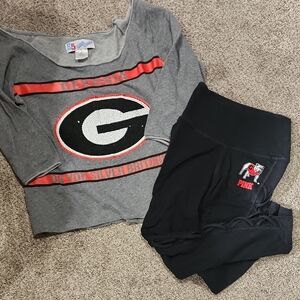 EUC! Womens Georgia Bulldogs OTS Small Sweatshirt W/PINK Bulldogs Leggings XS